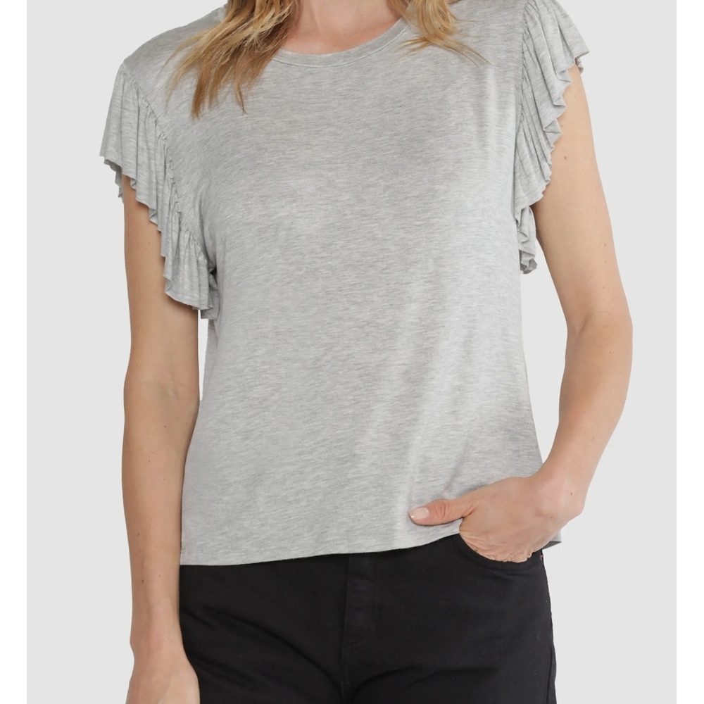 Express Light Gray Ruffle Sleeve Tee Size L